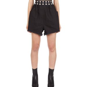 Raf Simons Black Eyelet Embellished Waist Frayed-Edege Shorts