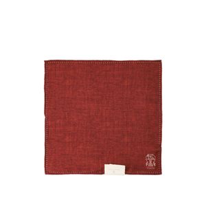 Brunello Cucinelli Red Logo Patch Finished Edge Pocket Square for men