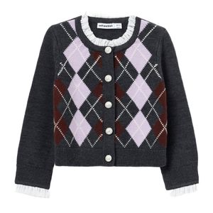 Self-Portrait Black Argyle-Pattern Cardigan