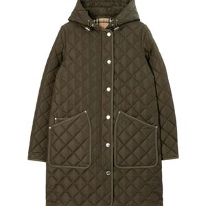 Burberry Green Long Sleeved Quilted Hooded Coat