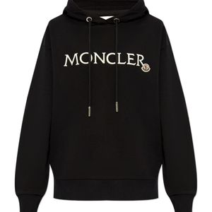 Moncler Black Logo Embroidered Drawstring Hoodie