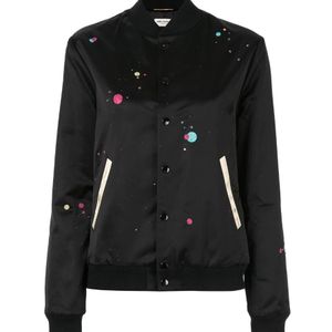 Saint Laurent Black Logo Print Varsity Jacket