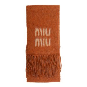 Miu Miu Brown Logo-Detailed Fringed Scarf
