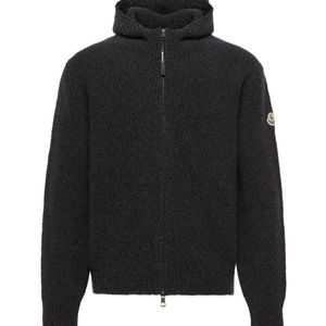 Moncler Black Logo Patch Zip-Up Hoodie for men
