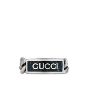 Gucci White Logo Plaque Chain Ring
