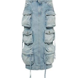 The Attico Blue Cargo Denim Midi Skirt
