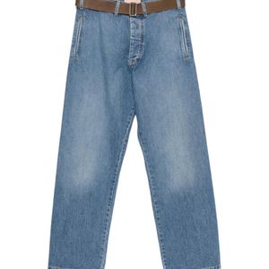 Plan C Blue Straight-Leg Belted Jeans