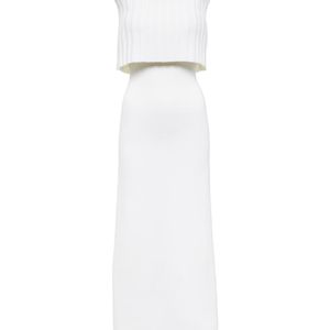 Safiyaa White Risette Off-Shoulder Wool Midi Dress