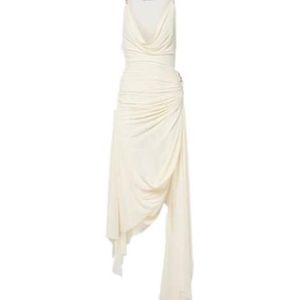 David Koma White Embellished Draped Midi Dress