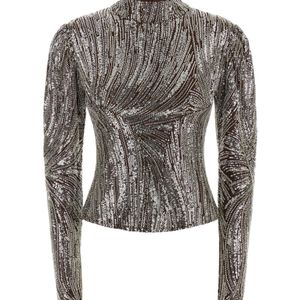Rabanne Grey Sequin Wave Long Sleeve Top