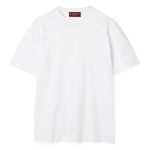 Gucci White Logo Embroidered Crewneck T-Shirt for men