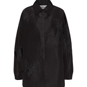 Valentino Black Butterfly Patterned Curved Hem Shirt