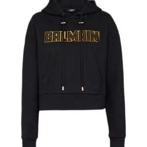 Balmain Black Cropped Cotton Sweatshirt With Logo