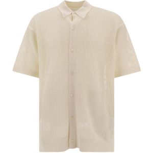 Prada White Logo Embroidered Knitted Polo Shirt for men