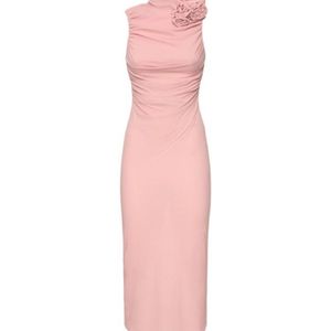 Magda Butrym Pink Silk Sheer Roses Detail Midi Dress