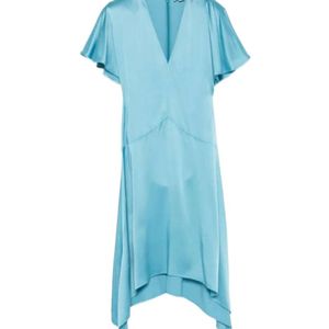 Stella McCartney Blue V-Neck Asymmetric Midi Dress
