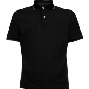 Prada Black Logo-Patch Short-Sleeve Polo Shirt for men