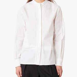 Officine Generale White Band-Collar Pleated Shirt
