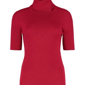 P.A.R.O.S.H. Red Ribbed-Knit Turtleneck Short-Sleeve Jumper