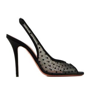 AMINA MUADDI Black Polka Dot Ankle-Wrap Sandals