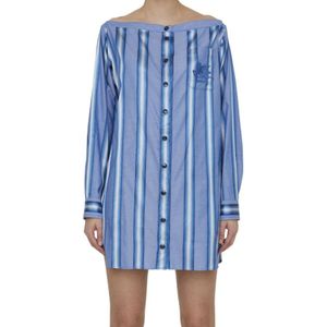 Etro Blue Boat-Neck Striped Shirt Dress