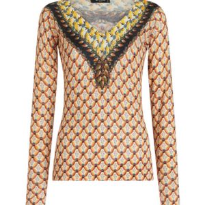 Etro Brown Floral-Printed Crewneck Knitted Top