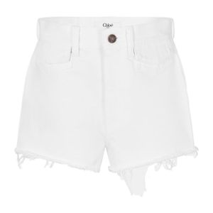 Chloé White Logo-Stamped Denim Shorts