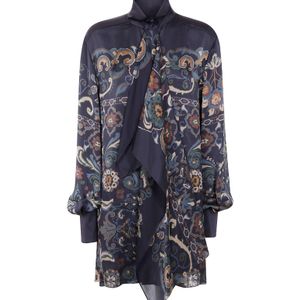 Sacai Blue Turtle Neck Floral Print Dress