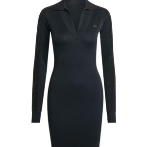 Adidas Originals Blue Long-Sleeve Polo-Collar Mini Dress
