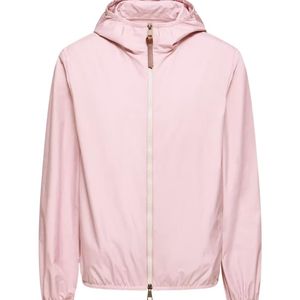 Moncler Pink Logo Patch Zip-Up Hooded Jacket