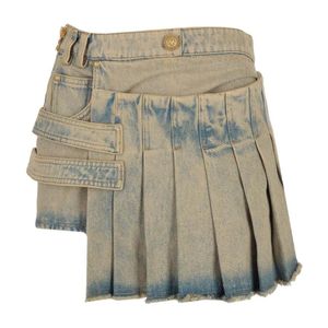 Balmain Natural Pleated Asymmetric Miniskirt