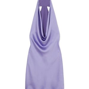 Norma Kamali Purple Draped Satin Halterneck Mini Dress