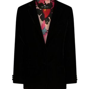 Etro Black Single-Breasted Velvet Blazer
