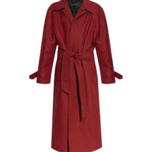 Balenciaga Red Houndstooth Pattern Long Coat