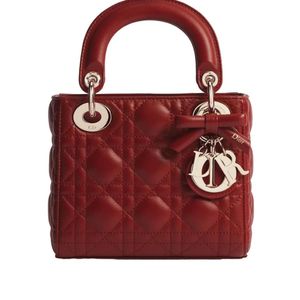 Dior Red Mini Lady Bag With Chain