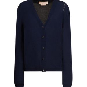 Marni Blue Logo Embroidered Knit Cardigan