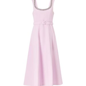 Rebecca Vallance Pink Yolanda Crystal-Embellished Belted Midi Dress