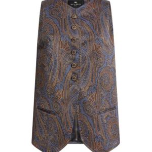 Etro Grey Paisley Motif Jacquard Waistcoat