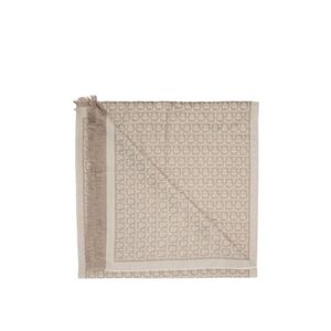Ferragamo Natural Ferragamo Gancini Patterned Fringed Scarf