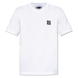 Stone Island White Compass Patch V-Neck T-Shirt for men