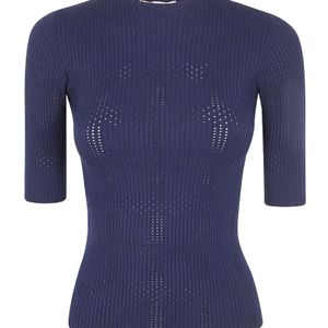 Twinset Blue Short-Sleeved Crewneck Ribbed Top