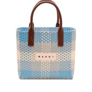 Marni Blue Woven Logo Patch Tote Bag