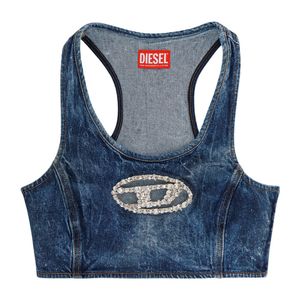 DIESEL Blue Oval-D Logo Embellished Cropped Top
