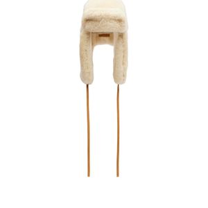 Jacquemus White Chapka Leather-Trimmed Shearling Hat