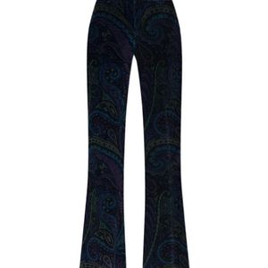 Etro Blue Floral Jacquard Flared Corduroy Trousers