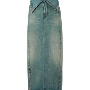 McQueen Green Fold Over Waist Denim Skirt