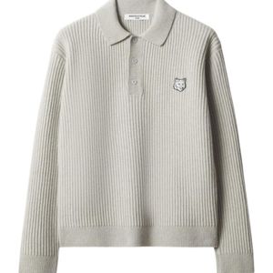Maison Kitsuné Grey Long-Sleeved Knit Polo Shirt for men