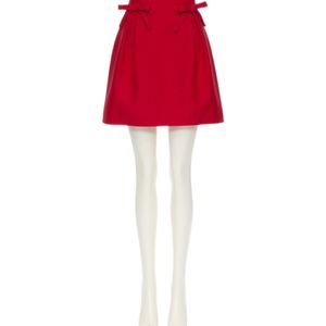 Valentino Red Bow Detailed Pleated Mini Skirt