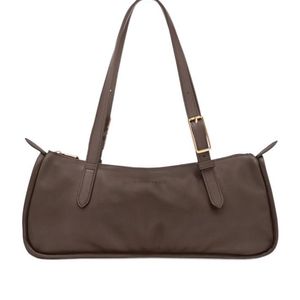 Longchamp Brown Looong Logo Debossed Zip-Up Shoulder Bag