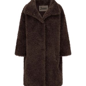 Herno Brown Curly Faux Fur Coat